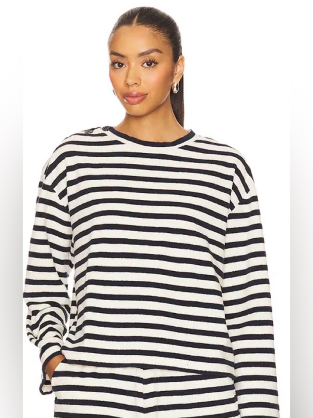 ba&sh and Suzie Kondi Black and White Striped Crewneck Sweatshirt size S EUC